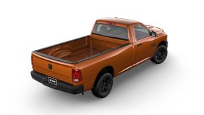 Promo render of an orange Ram 1500 pickup truck.