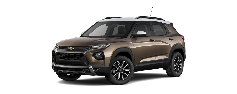 A brown 2022 Chevy Trailblazer against a white background.