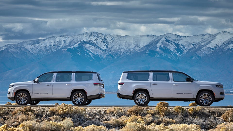 2023 Jeep Grand Wagoneer and Jeep Grand Wagoneer L back to back