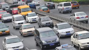 A Buick minivan similar to the Terraza stuck in highway traffic in Beijing, China