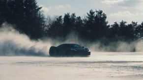 Electrified Chevrolet Corvette drifting through the snow could be a confirmation of the rumored hybrid all-wheel drive Corvette ZR1