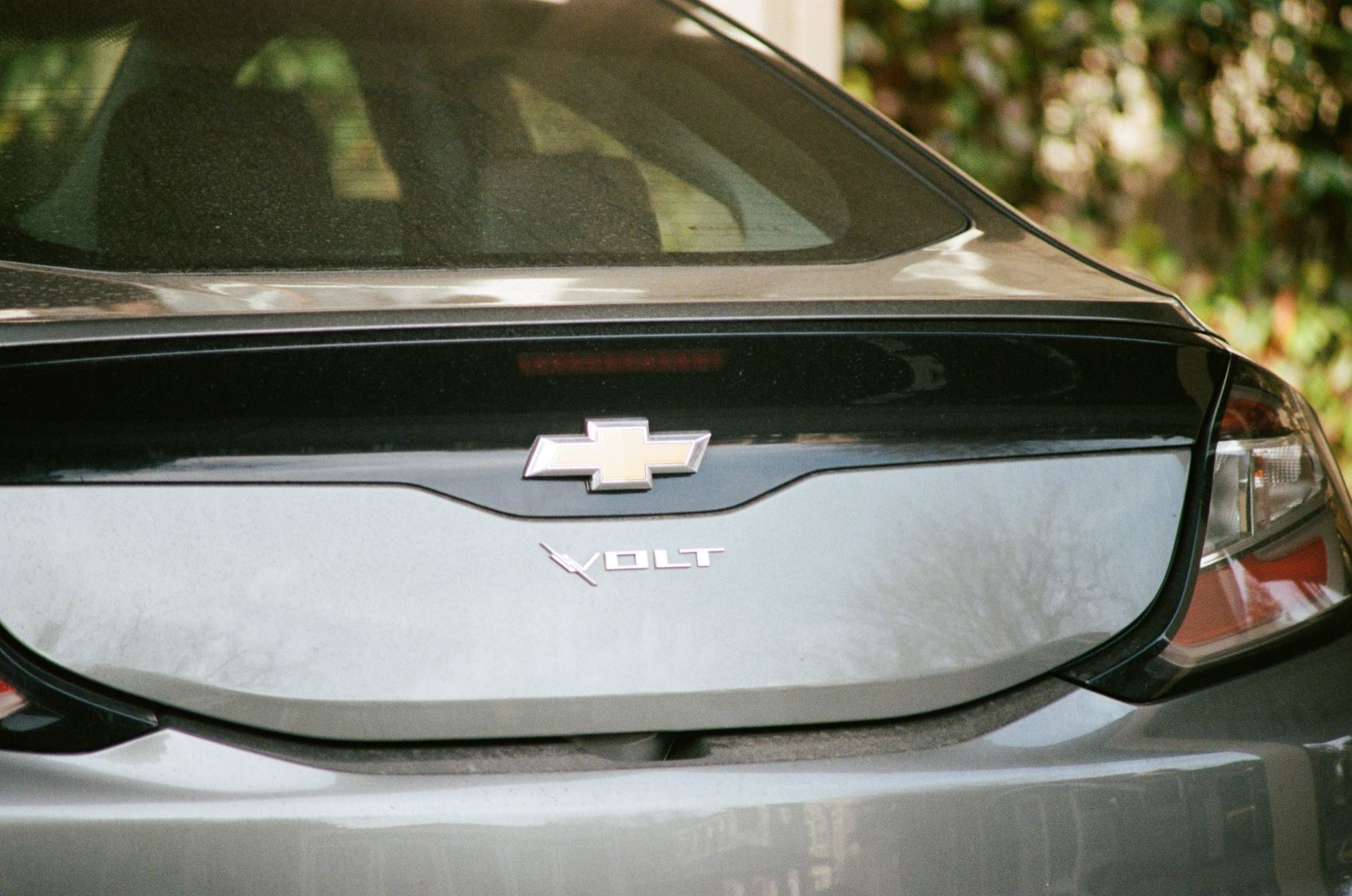 The rear end of a Chevrolet Volt electric sedan seen in Dublin, California