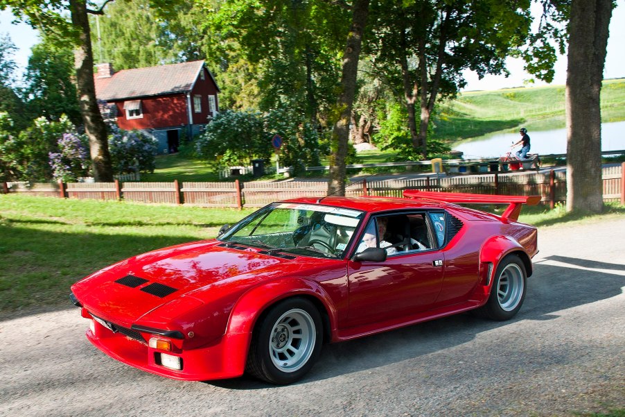 A red De Tomaso Pantera GT5 Parked