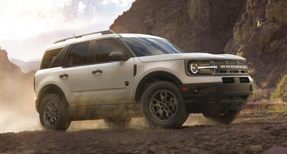 A white 2022 Ford Bronco Sport small off-road SUV.