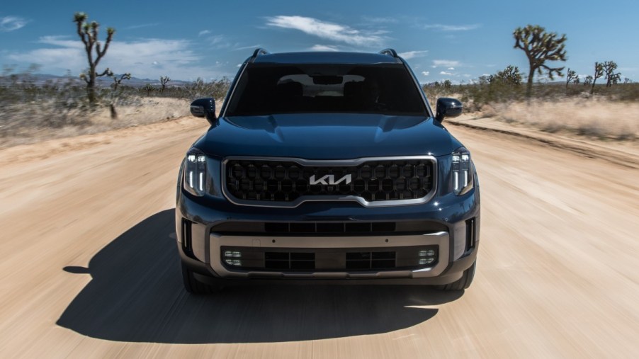 Front view of Midnight Lake Blue 2023 Kia Telluride