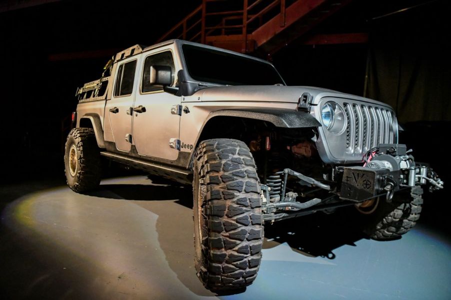 A silver Jeep Gladiator.