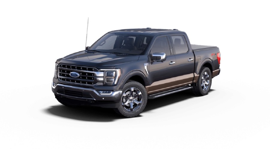 A dark blue 2022 Ford F-150 Lariat