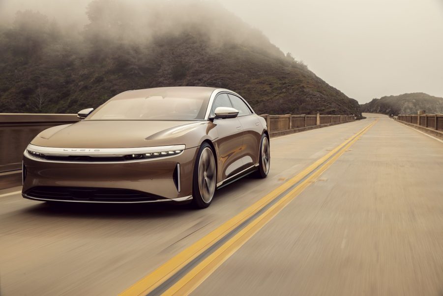 Lucid Air drives on mountain roads