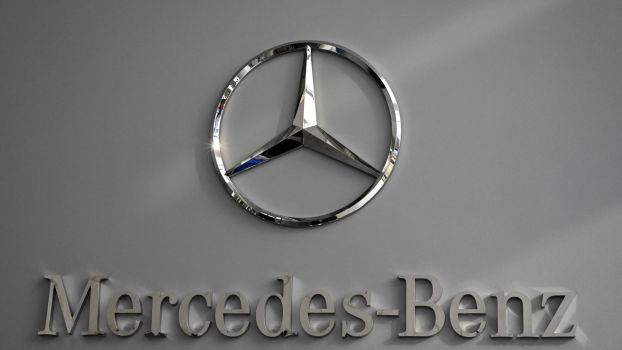 The Mercedes-Benz logo seen at an automotive plant in Beijing, China