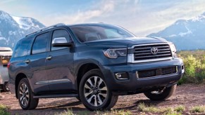 A gray 2023 Toyota Sequoia is parked.