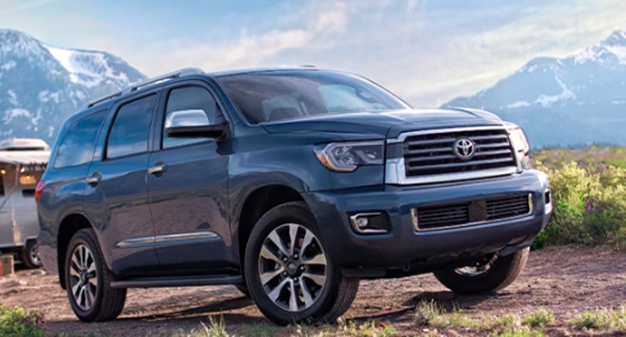 A gray 2023 Toyota Sequoia is parked.