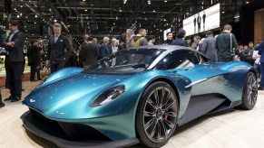 Teal Aston Martin Vanquish Vision concept car at Geneva Motor Show