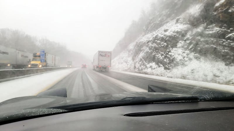 Jonathon Ramsey's Corvette driving on the snowy highway