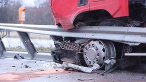 A truck tire blowout and crash into a guardrail on Highway 36 in Saxony-Anhalt, Ilsenburg