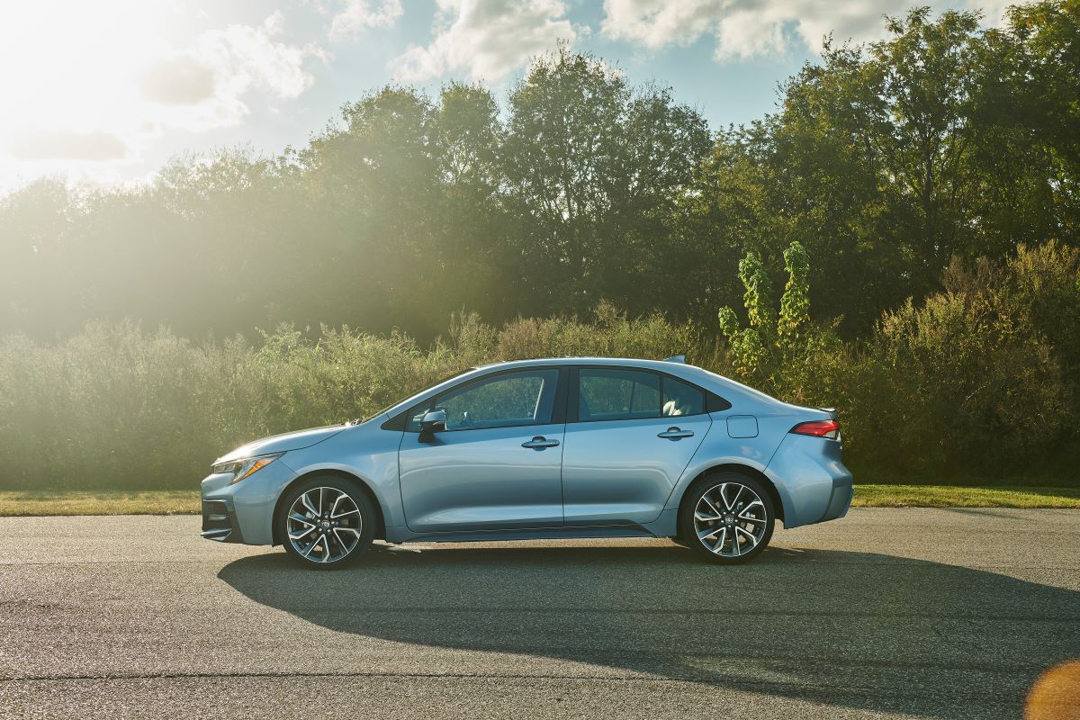 Side view of a 2020 used Toyota Corolla