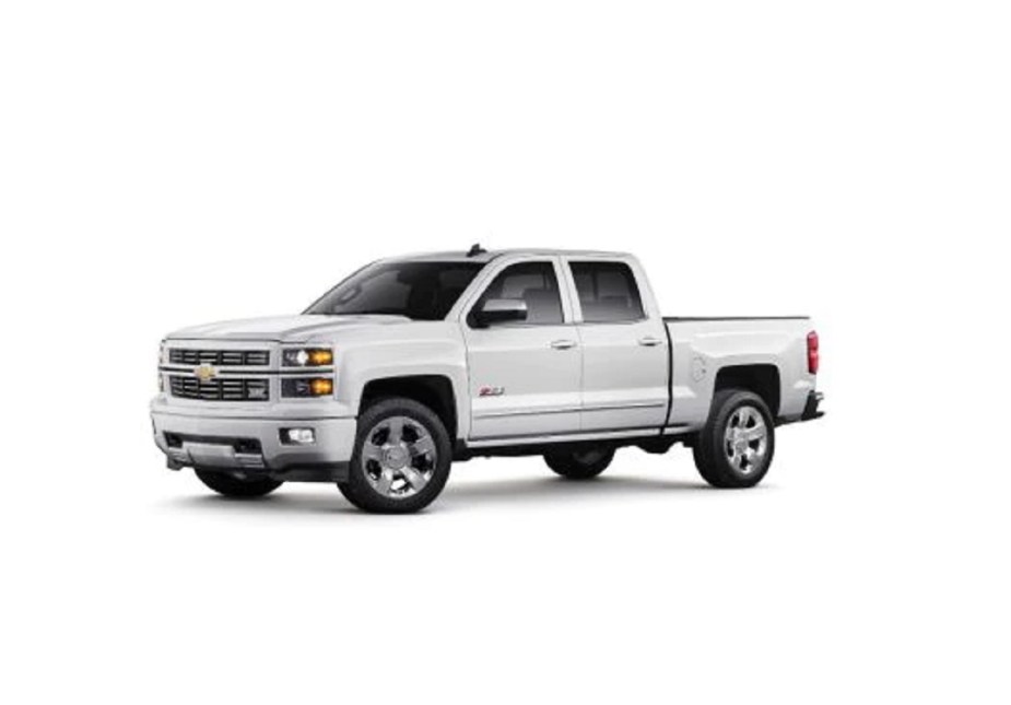 A white 2015 Chevy Silverado against a white background.