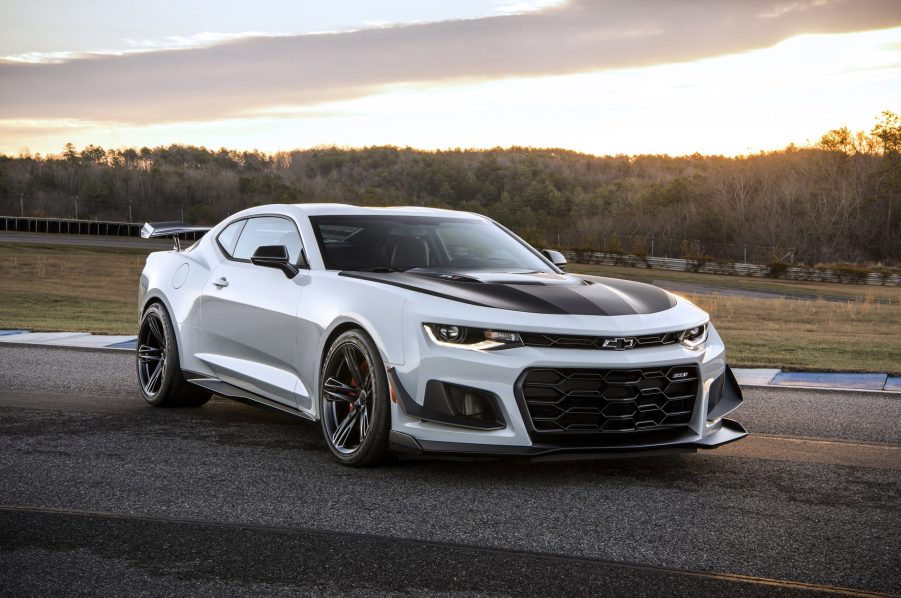 A white 2022 Chevrolet Camaro ZL1 1LE on a racetrack