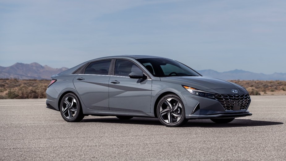 a grey 2022 hyundai elantra hybrid, which is also affected by the seat belt recall