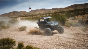 2022 Polaris RZR Pro R driving through the desert, up close view