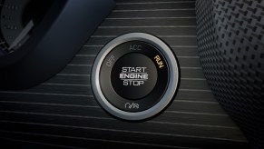 Closeup of a Ram truck's Engine Start/Stop button.