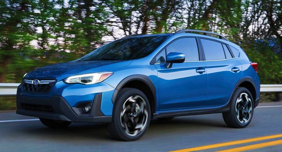 A blue 2022 Subaru Crosstrek subcompact SUV