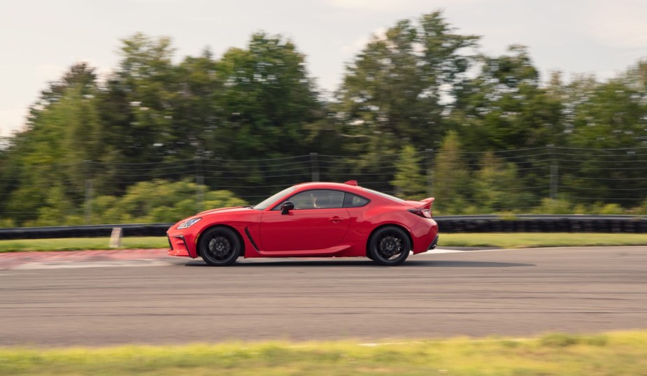 A side view of the 2022 Toyota GR86 on a track