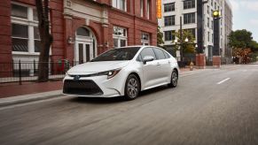 White 2022 Toyota Corolla Hybrid sedan, one of the best hybrid cars under $25,000