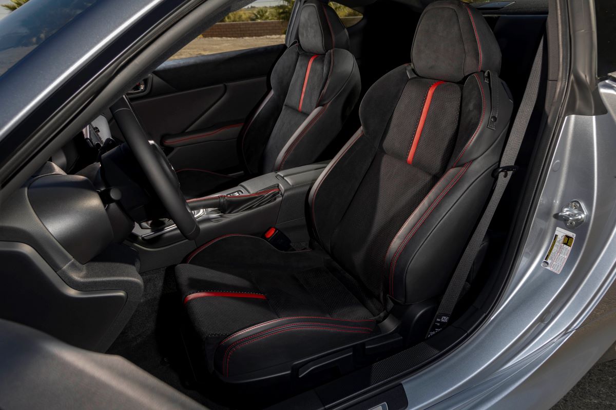 Black-and-red interior of a 2022 Subaru BRZ Limited coupe