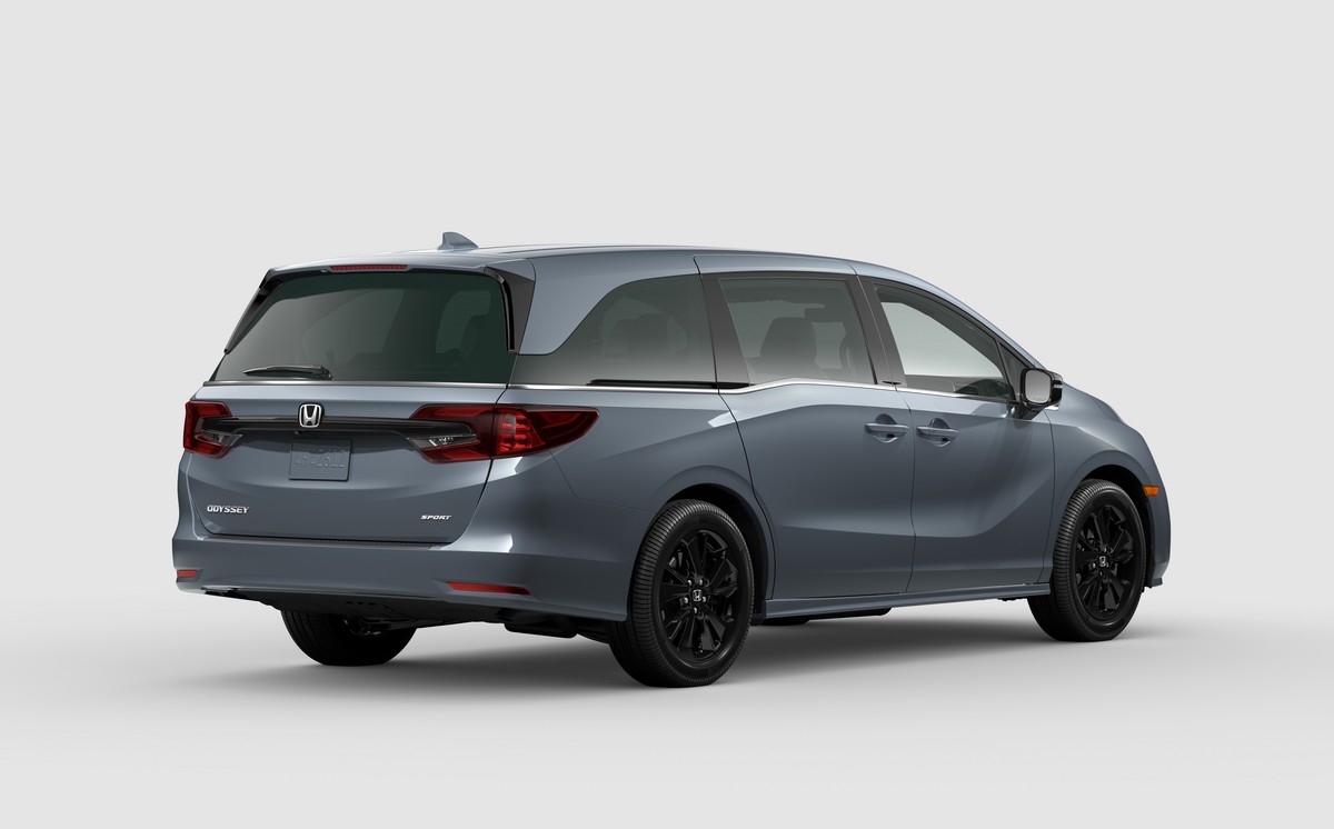 Sonic Grey 2023 Honda Odyssey Sport minivan brand view from the rear