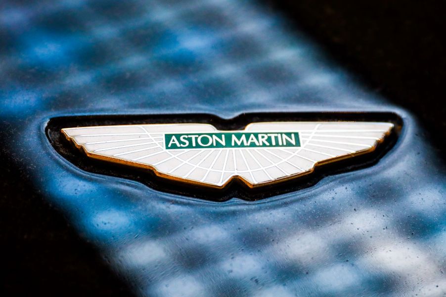 The Aston Martin logo seen on a vehicle in Krakow, Poland