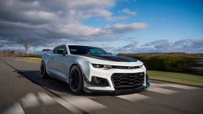 White 2019 Chevrolet Camaro ZL1 1LE on racetrack