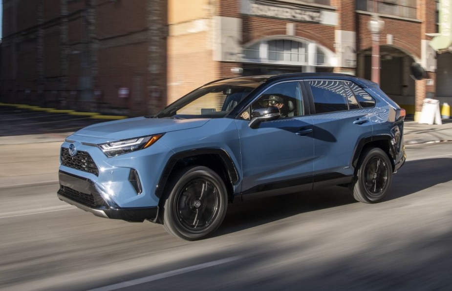 Front angle view of Cavalry Blue 2022 Toyota RAV4