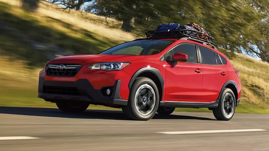 Front angle view of Pure Red 2022 Subaru Crosstrek