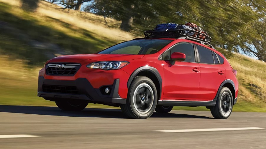 Front angle view of Pure Red 2022 Subaru Crosstrek