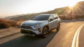 Front angle view of Silver Sky Metallic 2022 Toyota RAV4 Hybrid