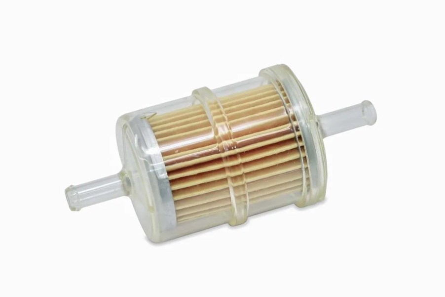 Product photo of a replacement in-line fuel filter for a lawn tractor or lawn mower engine.