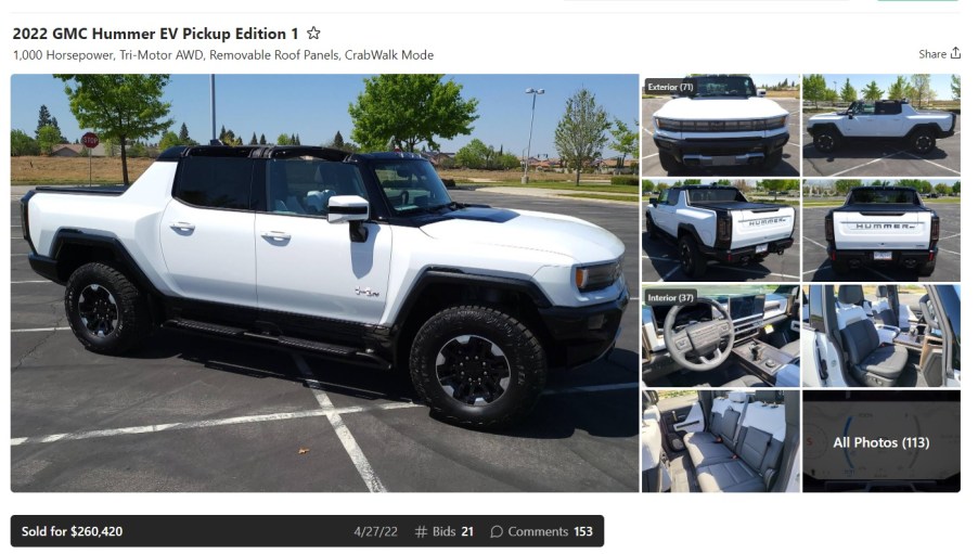 A 2022 GMC Hummer EV at auction