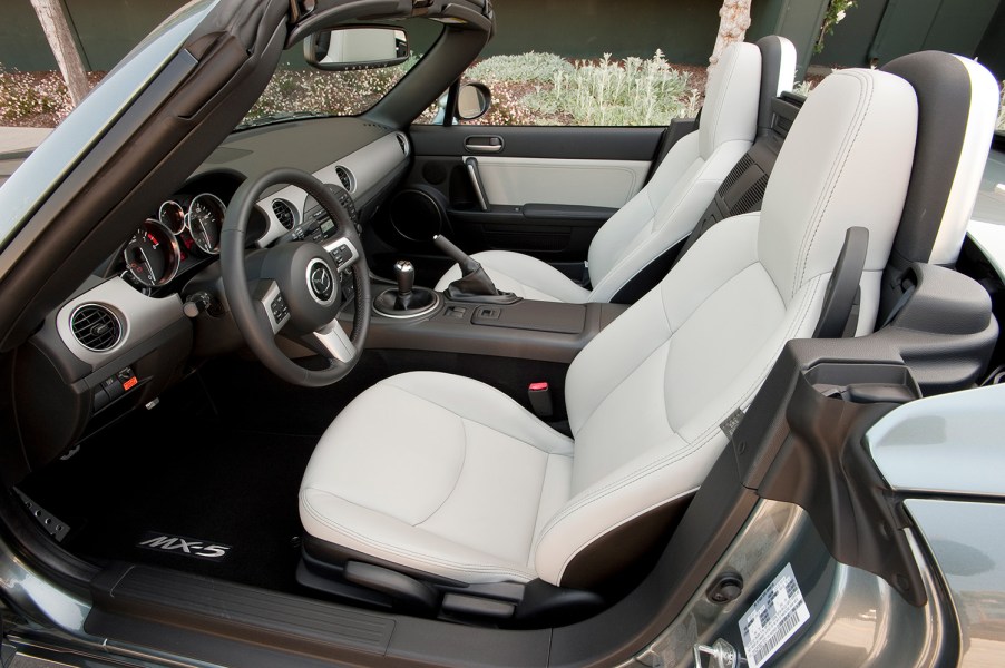 White Interior of 2012 NC Mazda MX-5 Mazda Miata the highest rated used affordable sports car from consumer reports