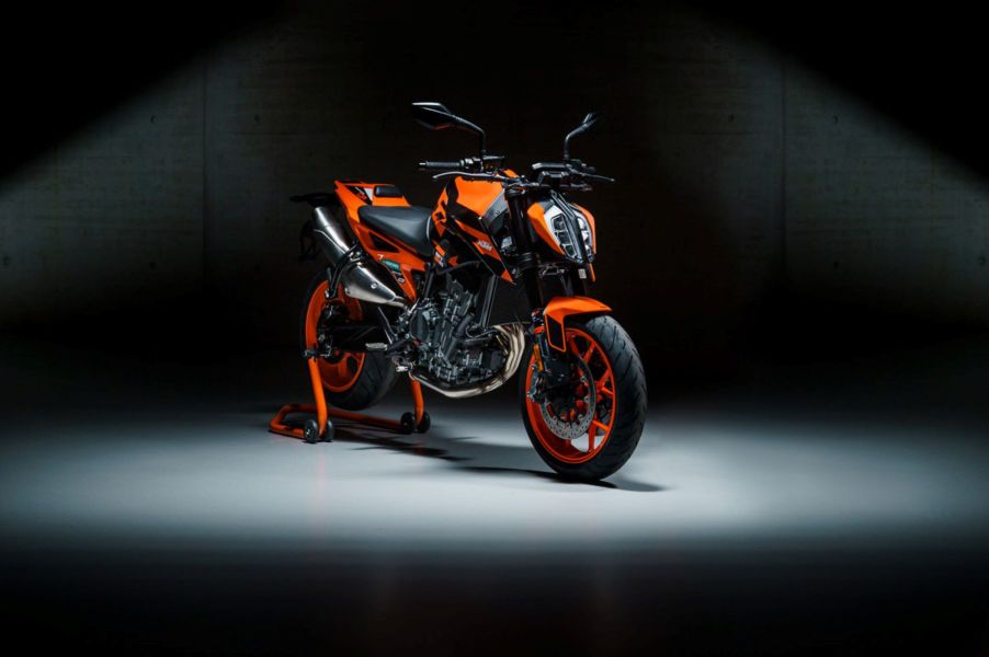 A 2022 KTM 890 DUKE GP motorcycle promotional photo