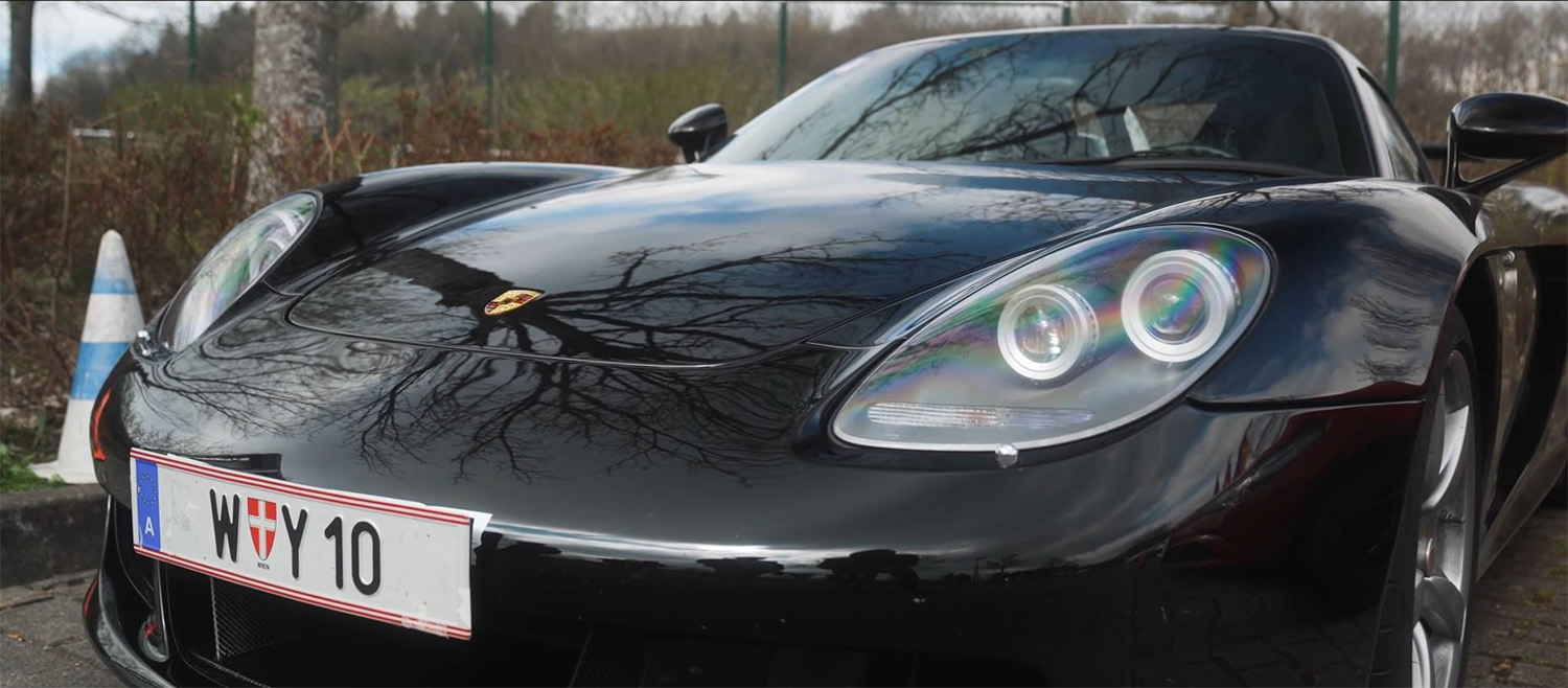 Porsche Carrera GT in black at Nürburgring before going on track for the first time 