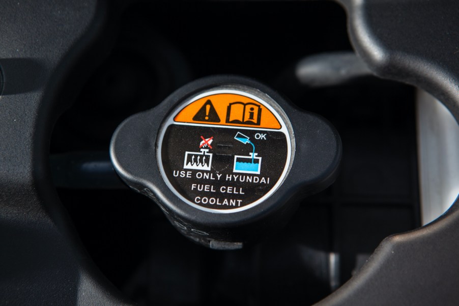 A close-up picture of a Hyundai radiator coolant cap.