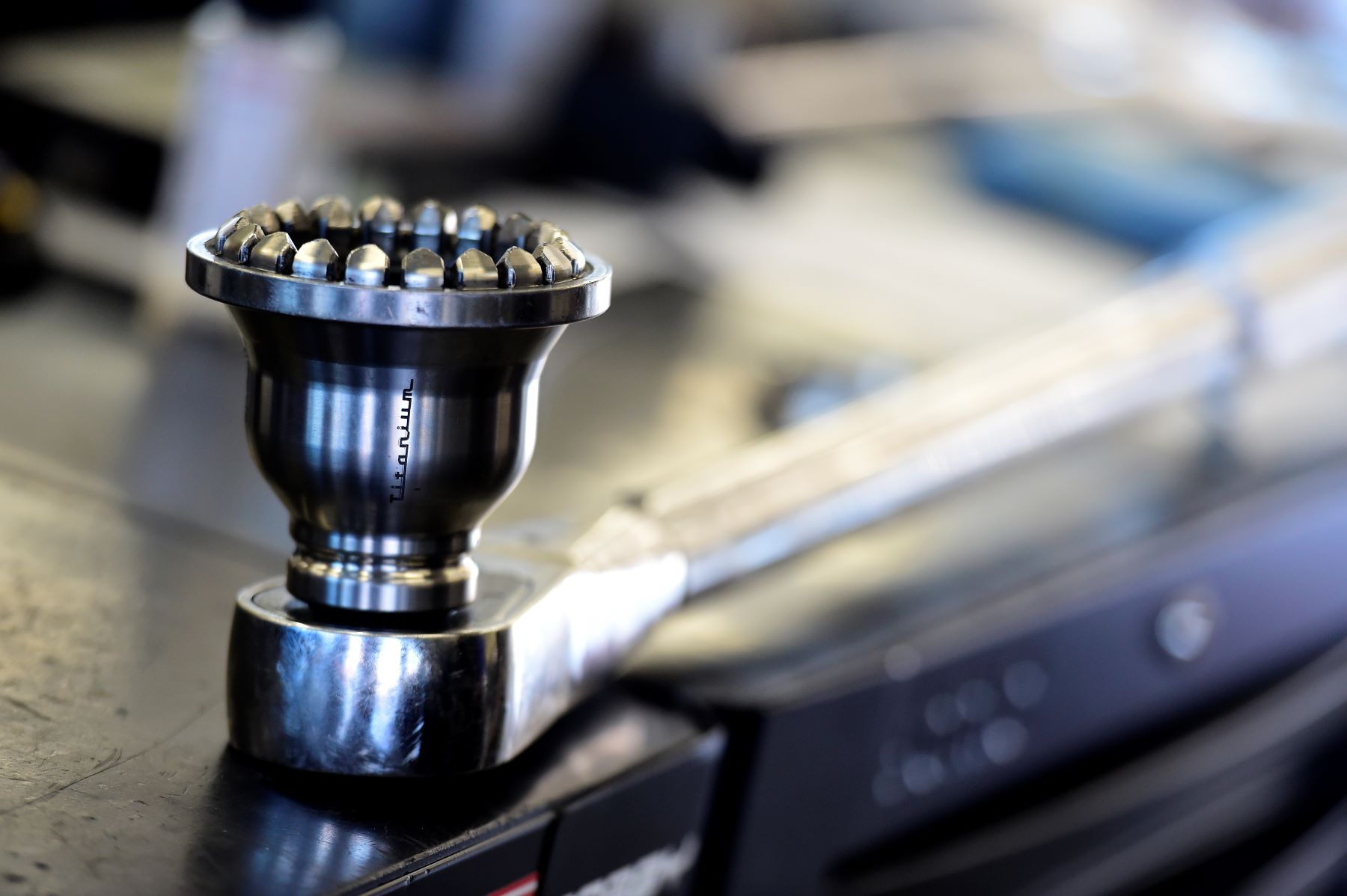 A shot of a NASCAR Cup Series torque wrench during a test run at the Charlotte Motor Speedway in Concord, North Carolina