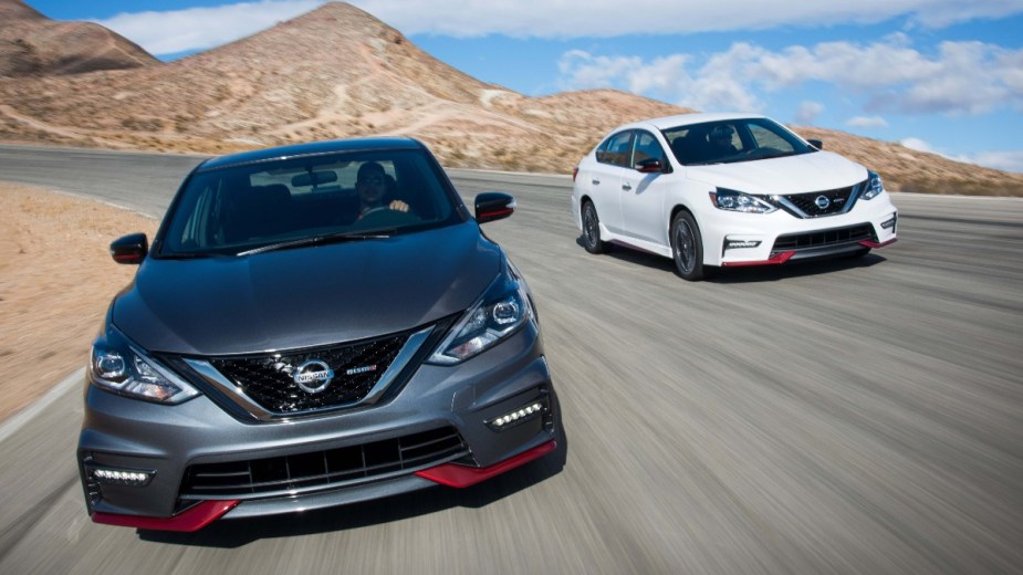 a gray and white 2017 nissan sentra nismo models, a fast performance focused compact sedan