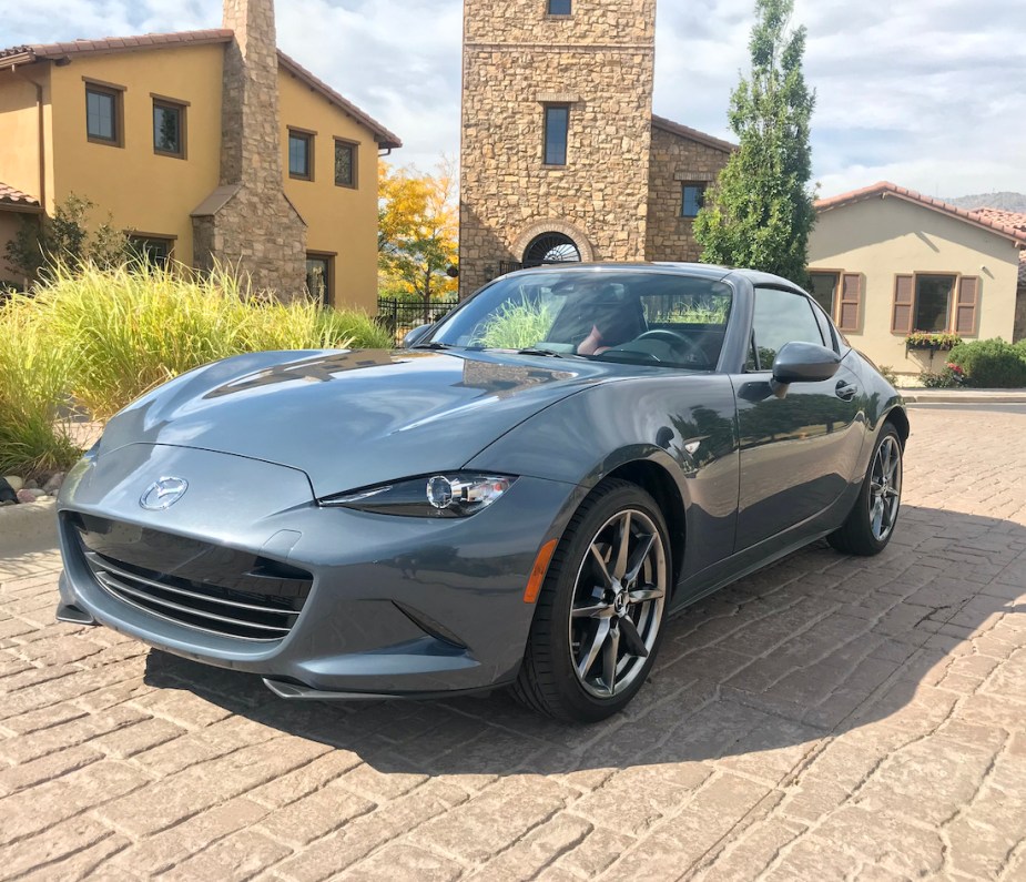 2020 Mazda MX-5 Miata exterior shot near a stone building