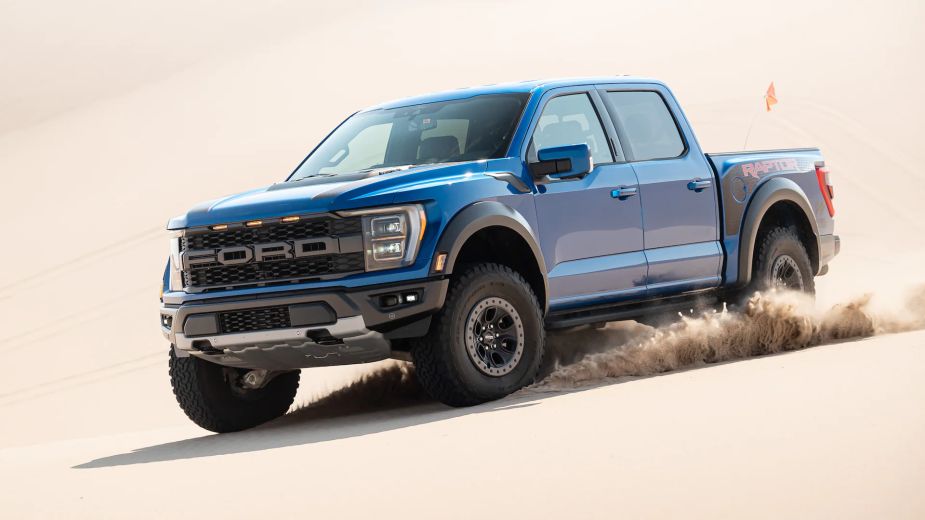 2021 Ford F-150 Raptor in the sand, with 