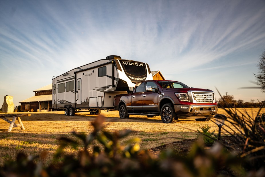 2022 Nissan Titan XD towing a trailer