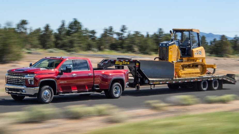 2022 Chevrolet Silverado 3500HD Duramax showing off its big diesel engine pulling power