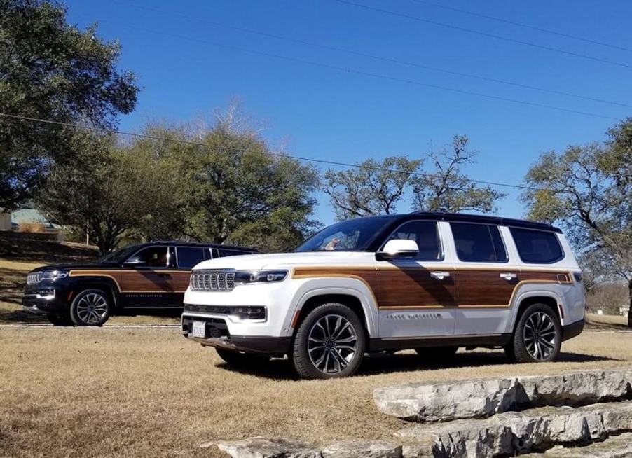 Retro configuration of the Grand Wagoneer SUV with aftermarket wood paneling vinyl trim by Wagonmaster.