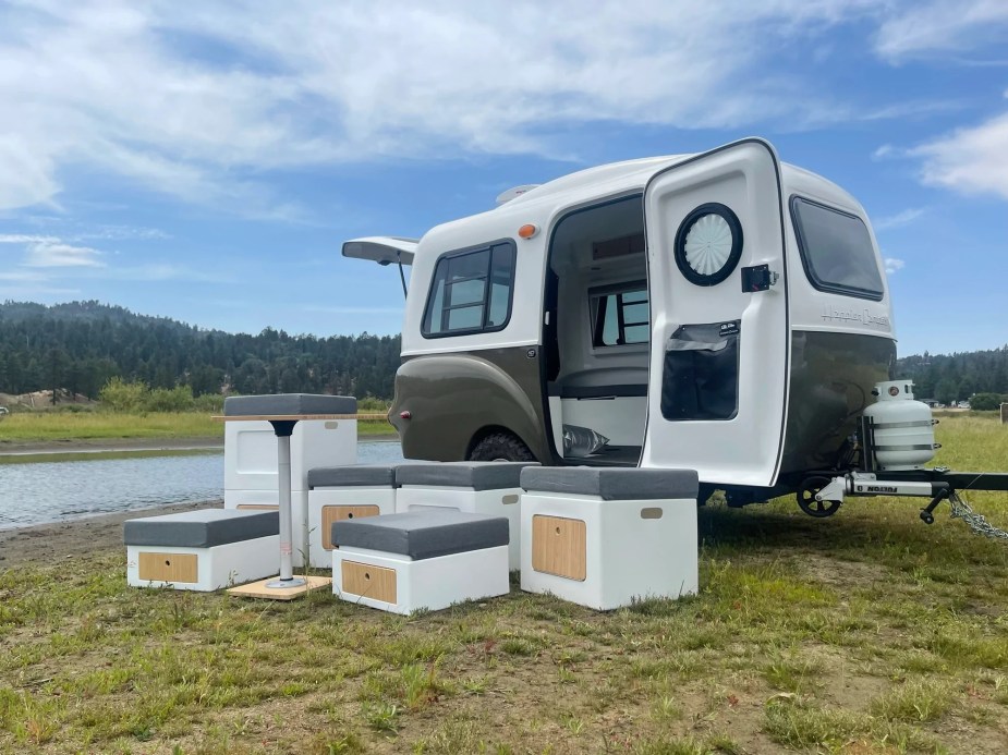 A 2022 Happier Camper HC1 with its doors open