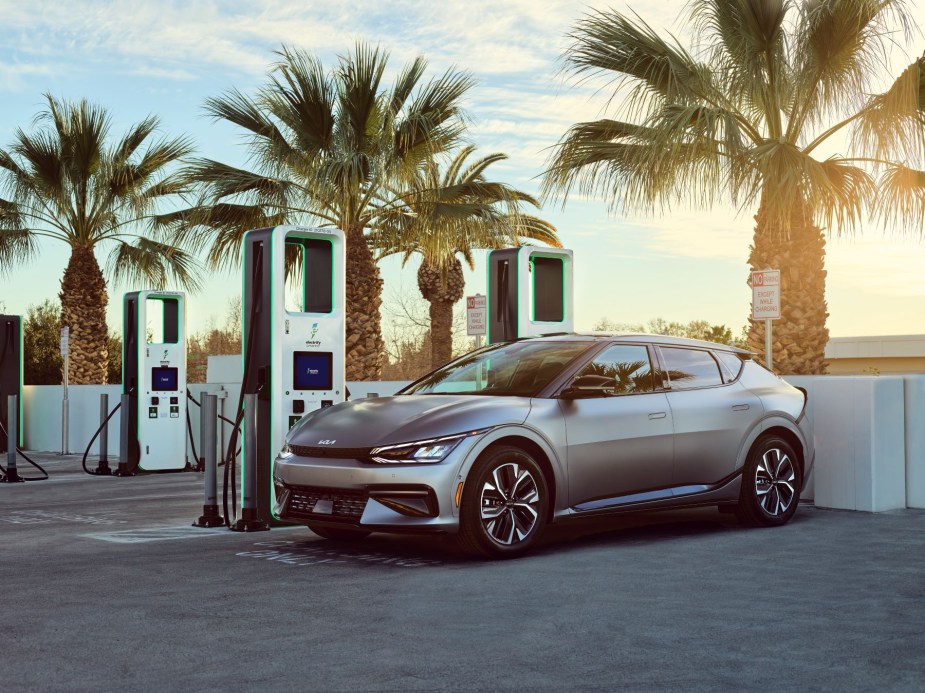 A 2022 Kia EV6 at a Electrify America charging station